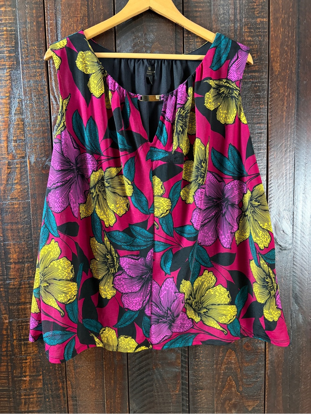 Worthington Magenta Floral V-Neck Sleeveless Airy Top 3X